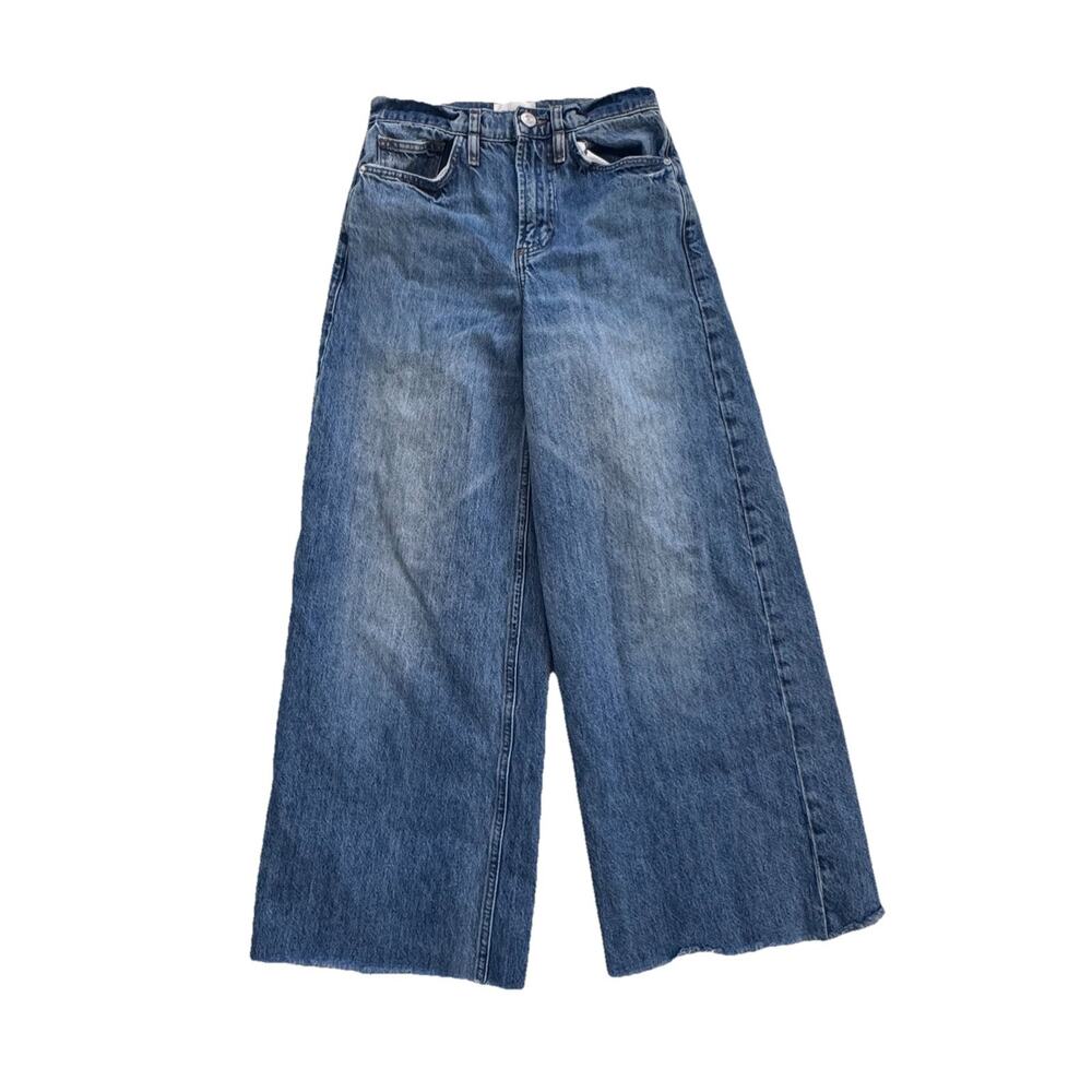 Frame Denim High Rise Baggy Pant Jeans Whiskering Raw Hem 24 (26 x 28) $328